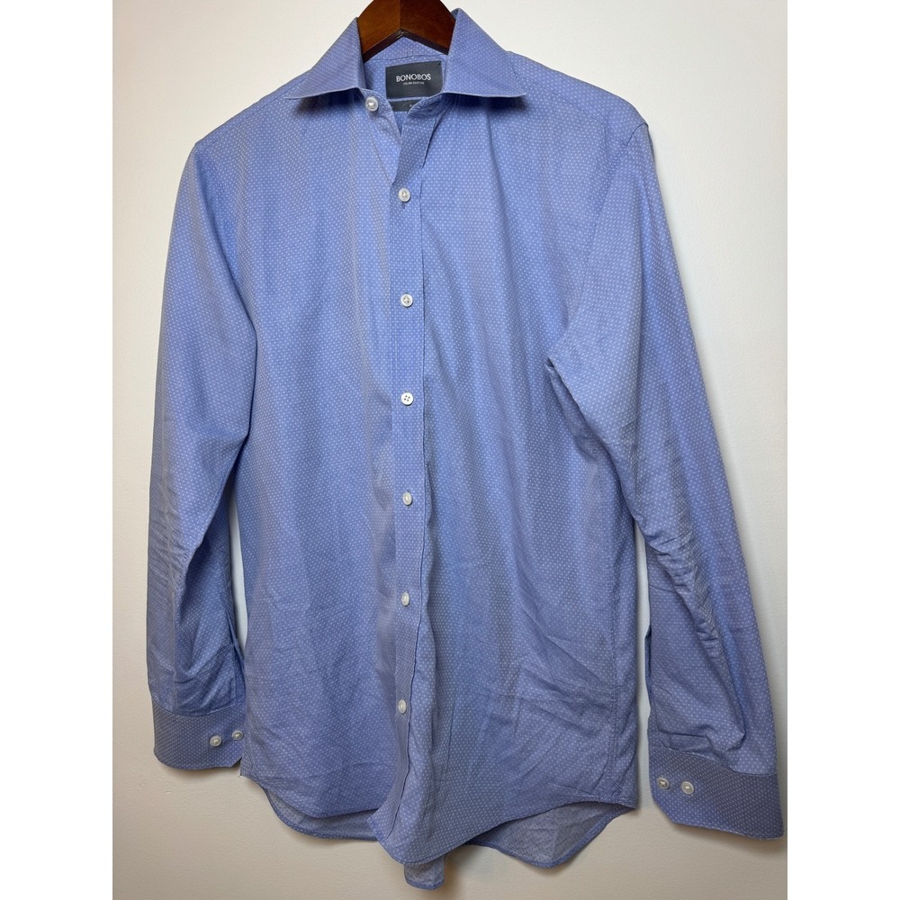Bonobos Italian Shirting Mens Blue Micro Dot Long Sleeve Button Down Shirt 15/33